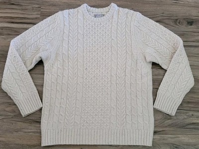 Mens EUC Duluth Shetland Wool Cable Knit Fisherman Cream Sweater *Medium M