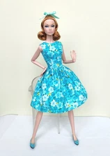 Turquoise flowered dress for Poppy Parker, Nu face by Olgaomi