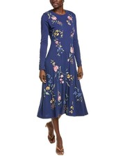 NWOT JOHNNY WAS EMBROIDERED SOPHIE DRESS RAW SEAM COTTON KNIT BLUE MIDI SIZE L