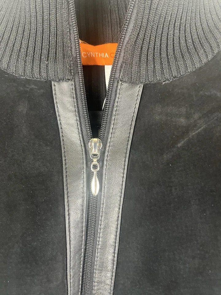 Cynthia Steffe Cuero Gamuza Suéter Chaqueta Piel Algodón Acanalado Negro Cremallera Completa Nuevo con Etiquetas Foto 3 de 4