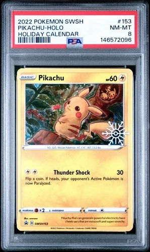 Pikachu - (Holiday Calendar) SWSH153 SWSH: Sword & Shield Promo Cards Holo PSA 8
