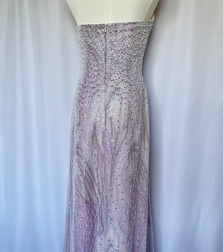 Rare Vintage 90s Lilac Sequin & Animal Print Mesh Strapless Gown SMALL - Picture 17 of 21