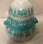 b Vintage PYREX Amish Butterprint Set Cinderella Nesting Mixing Bowls 441-443