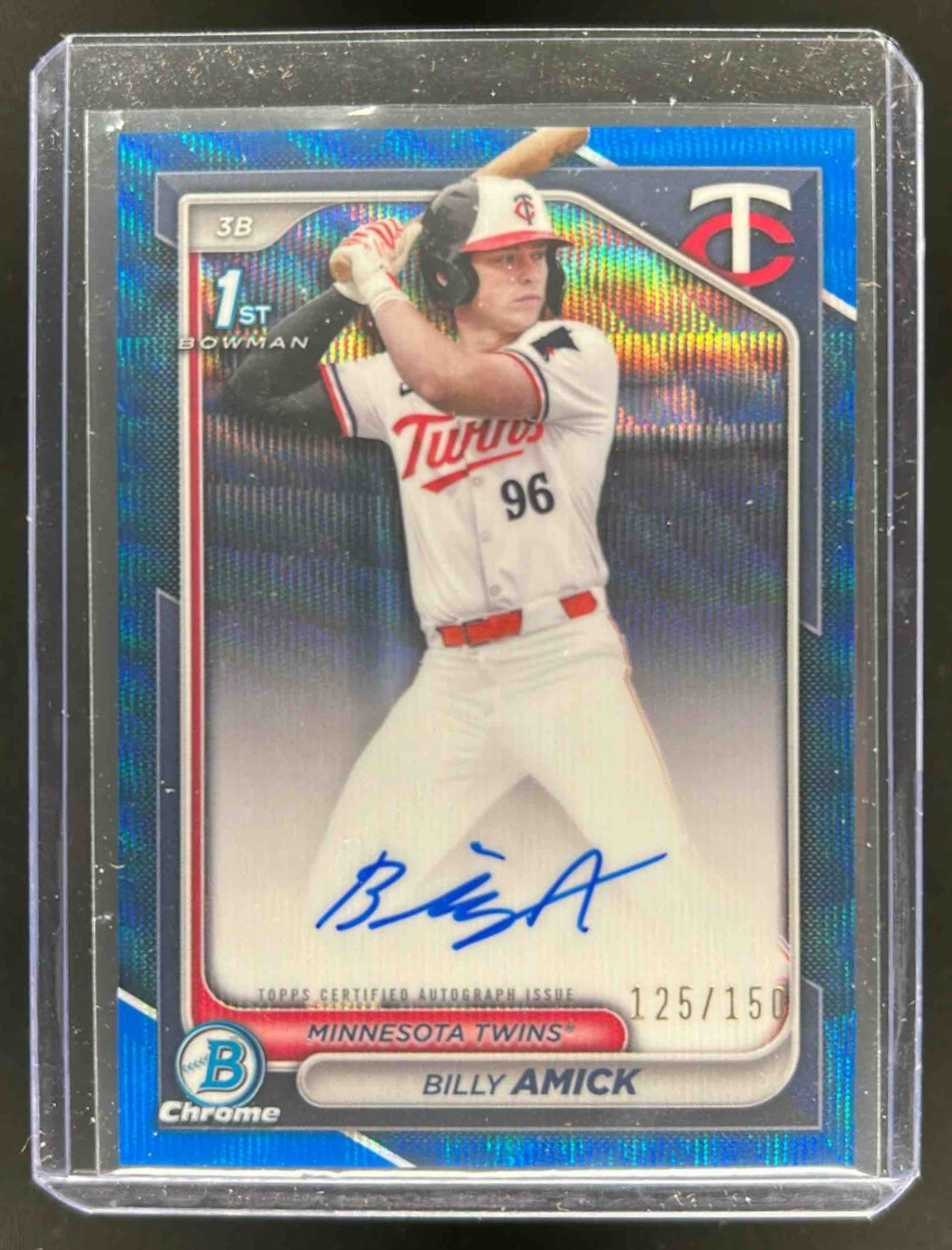 2024 Bowman Draft Billy Amick Chrome Auto Blue Wave Refractor 1st #/150 Twins