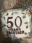 Needlepoint Mini 9" Toss Pillow Square 50 Years Together Moss Green Velvet Back — photo 1