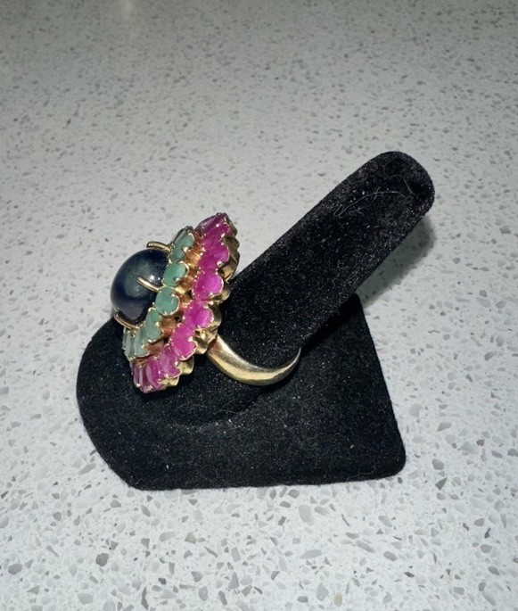 Sapphire, Emerald And Ruby Cocktail Ring - image 2