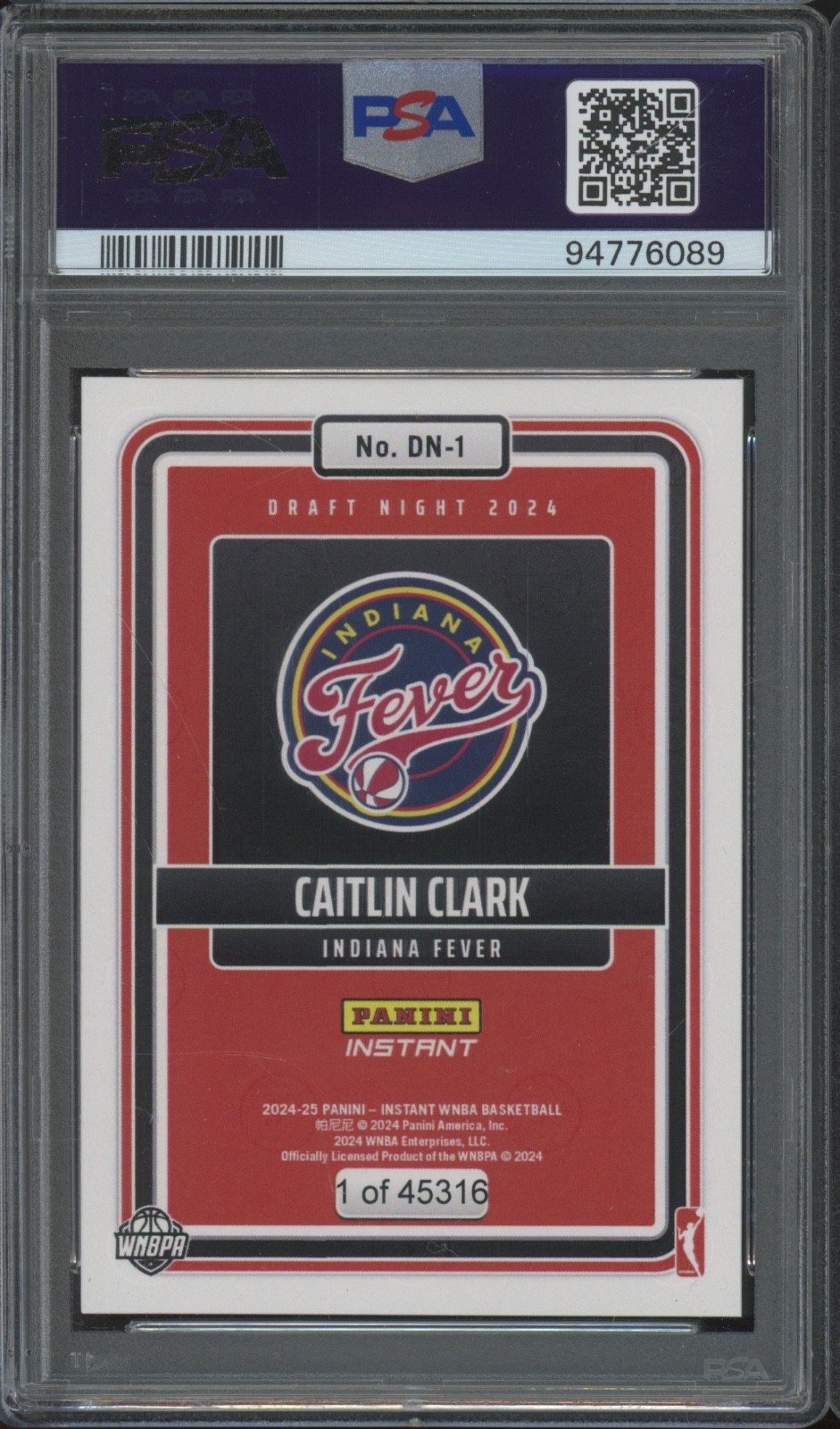 2024 Panini Instant WNBA #DN1 Caitlin Clark 1/45316 RC Rookie Gem Mint PSA 10 view 2