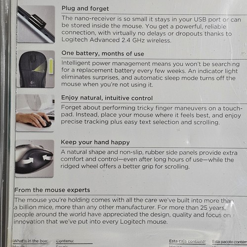 Logitech M305 Wireless Mouse Silver & Black Ergonomic - New & Sealed, READ - 第 6/7 張圖片