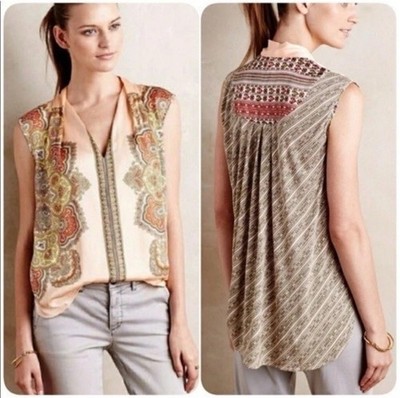 TINY Anthropologie Top Womens S Paisley Sunset Sleeveless Flowy Boho Multi Print