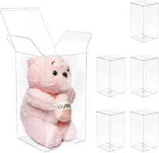 5 Pk Foldable Crystal Clear Plastic Display Case Box Compatible with Beanie Baby