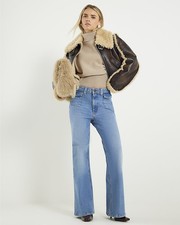 River Island Womens Flared Jeans Petite Denim High Waist Relaxed Trousers Pants