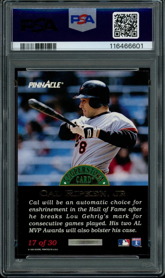 Cal Ripken Jr PSA 9 1993 Pinnacle Cooperstown FX Dufex #17 Print Run 1000 Foto 2 de 2