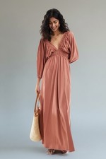 ASOS DESIGN Rust Maxi Dress US 10 Boho Deep V Puff Sleeve Empire Waist New