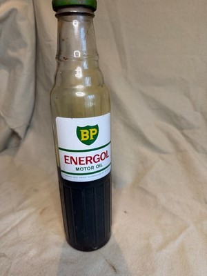 BP ENERGOL MOTOR Oil Bottle 1/2 full with org oil glass garage station display