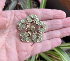 Vtg Gold Tone Lt Yellow Rhinestone MCM Floral Brooch Pin Filigree Flower 50s/60s
