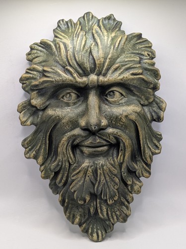 Green Man Leaf Face 13" Tree Man Mythical Wall Sculpture Garden Art