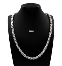SOLID 925 Sterling Silver 8mm 30" Diamond Cut Rope Chain Necklace Mens Womens