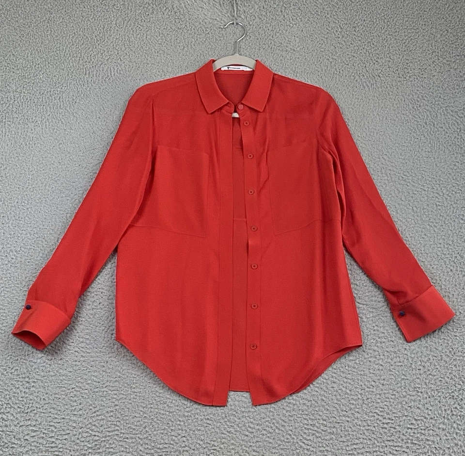 Блузка T by Alexander Wang со скрытыми пуговицами спереди XS манжеты красный китайский лягушка узел - Изображение 2 из 4