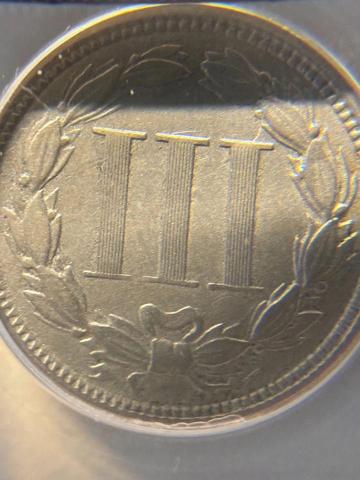 1865 3-Cent Nickel, ANACS EF-45, Clashed Dies! - Image 4 of 4