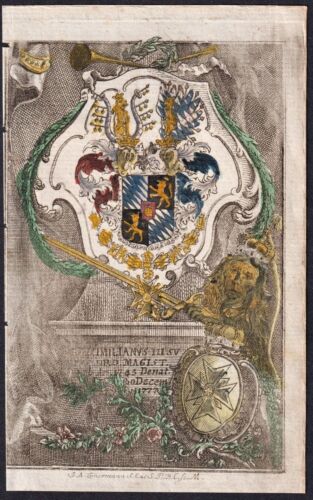 Maximilien III. Armoiries Joseph Wittelsbacher prince électeur de Bavière gravure sur cuivre 1820 - Photo 1/1