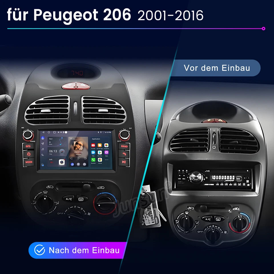 Für PEUGEOT 206 206CC 206SW 2001-2016 Carplay Android 14 Autoradio GPS NAVI DAB+ - Bild 2 von 4