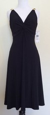 Jones NY Women’s Dress Size 6 Black Stretchy Fabric Gold Hardware LBD Party 