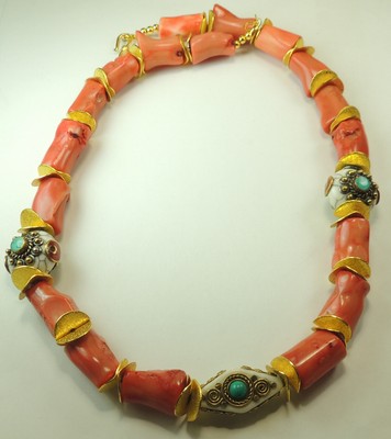 Chunky Coral Necklace  with Nepal Beads Statement Handcrafted