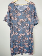 NEW Nemidor Size 20 Dress Blue Pink Floral Dress Short Layered Sleeves Stretch