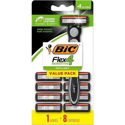 BIC Hybrid Flex 4 Sensitive Titanium Men's Disposable Razors, For a Smooth,