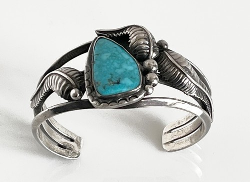 VTG Navajo Native Sterling Silver Freeform Turquoise Size 6 Cuff Bracelet 44.5g - Picture 4 of 10