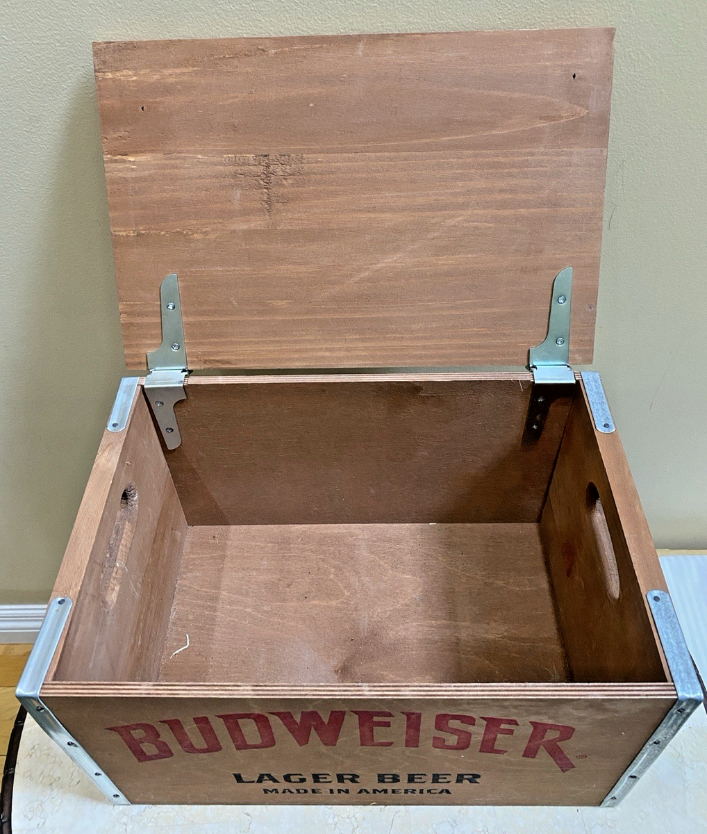 Budweiser Lager Beer Wooden Crate Box, Hinged Top, Anheuser Busch