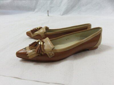 London Sole Penelope Loafer Tan Tassel/Fringe Leopard Toe Accent Size 39 NWOB