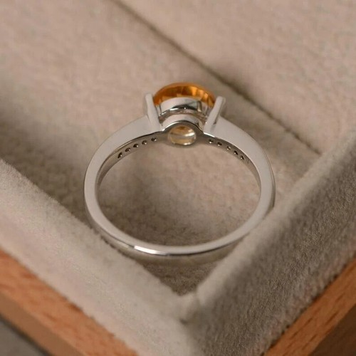 2.99 Ct Round Natural Citrine Diamond Bridal Ring 14K Solid White Gold Size ALL - Picture 4 of 6
