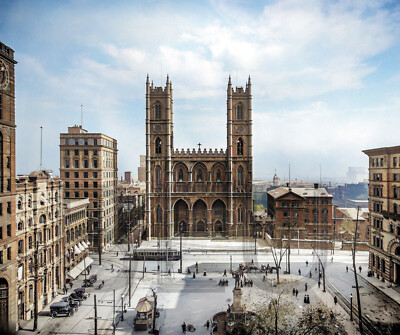 1916 Place d'Armes and Notre Dame Cathedral, Montreal, Que 14 x 11''  Photo Print