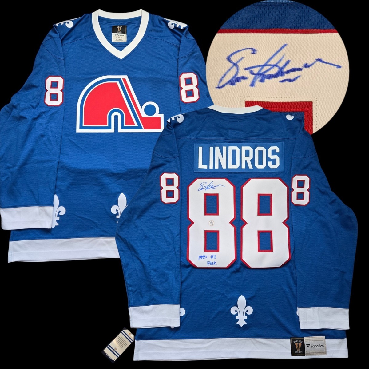 Eric Lindros signed Quebec Nordiques Fanatics Vintage hockey