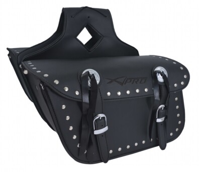 Motorcycle Bag Custom Chopper Studs Chrome Black Saddle Bags