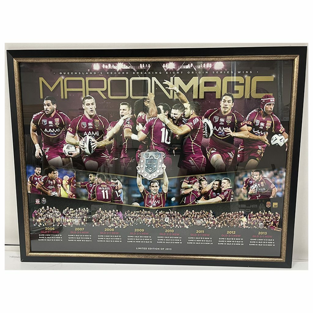 QUEENSLAND MAROONS FRAMED NRL SPORTS PRINT THURSTON LOCKYEAR SLATER INGLIS FALOU