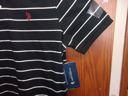 NUEVO POLO PARA HOMBRE U.S. ASSN. CAMISA POLO ALGODÓN NEGRA CON RAYAS BLANCAS S/S 2 BOTONES - Imagen 3 de 4