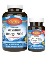 Carlson Labs Maximum Omega 2000mg Lemon Heart & Brain Health 90+30 Softgels