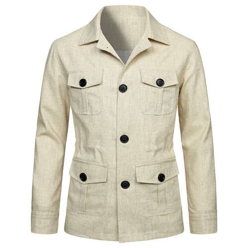 Herren 100 % Leinen Shirt Jacke Taschen schmale Passform Jagdmantel Freizeit Tops British - Bild 7 von 27