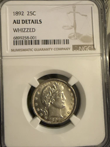 1892 p BARBER Silver Quarter 25c NGC AU details, polished