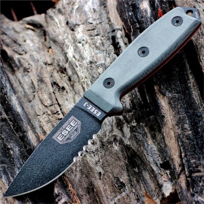 ESEE Model 3 Part Serrated Knife ES-3S-KO-BLACK Knife Only NOS Authentic