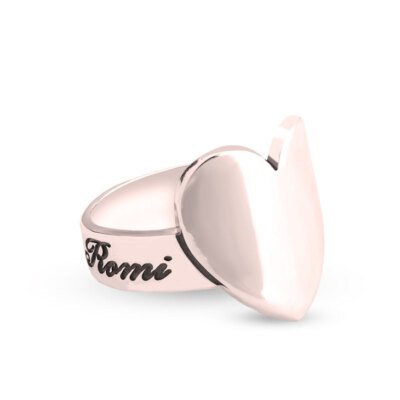 Personalized Engraved Heart Ring, Custom Heart Signet Ring Birthday Gift For Her