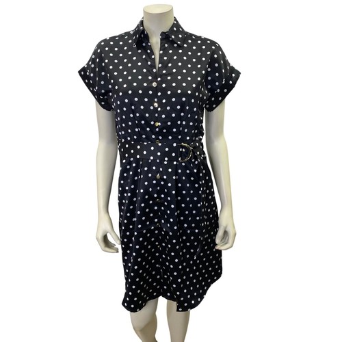 French Connection Women's Satin Blk/White Polka Dot Dress Sm NWT