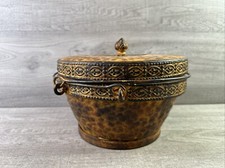 Vintage Safari Distressed Metal Basket W Lid And Double Handles 9.5 X 6.5