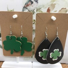 4 PC 3" Teardrop Double-Sided St Patrick  s Irish Leather Earring Set New 4260