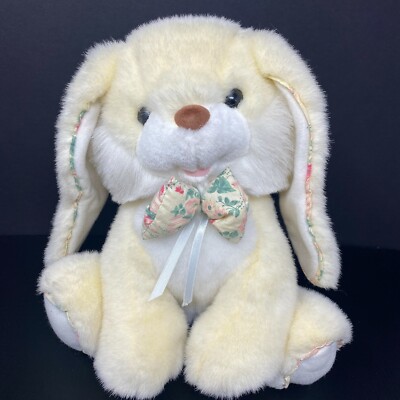 Kids of America Yellow Bunny Rabbit Plush Stuffed Animal Floral Bow Tie Lop Ears