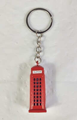 Keychain Keyring Red 3D Telephone Booth Pay Phone Retro Vintage 