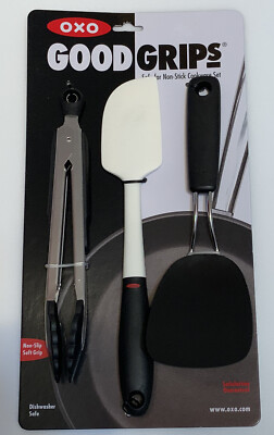 OXO Good Grips Turner Spatula and Tongs Set Non Slip Safe on Non-Stick Pan NWT