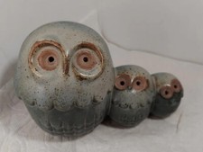 Vintage MCM Ceramic Stoneware Owl Family Made Japan